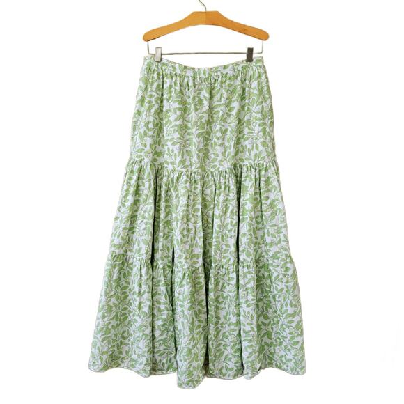 COCO SHOP Tiered Maxi Skirt in Light Green Limes Size Medium - Picture 7 of 11